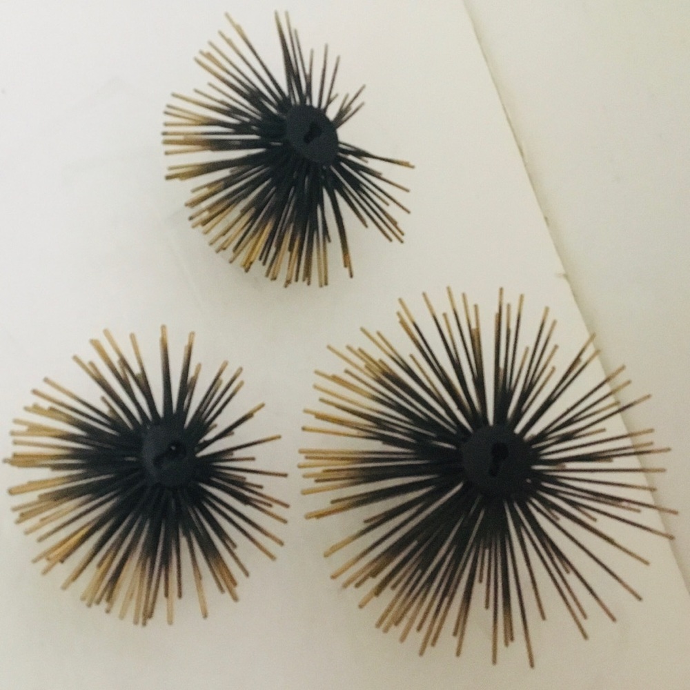 Decorative Black and Gold Burst Wall Sculptures - Set of 3